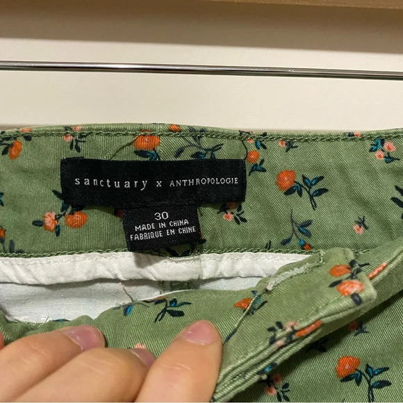 Anthropologie Green and Orange Bermudas with Botanical Print - Picture 6 of 9